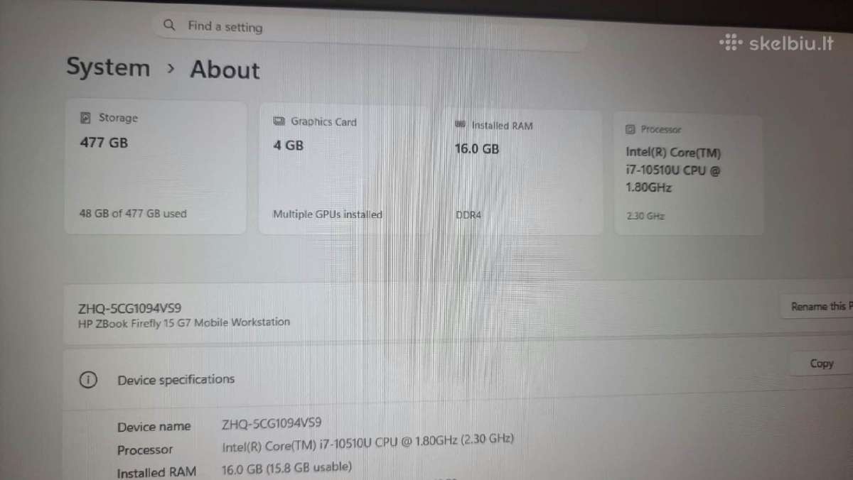 Hp Zbook Firefly 15 G7 – i7 / 16 GB RAM / 512 GB - nuotraukos Nr. 2