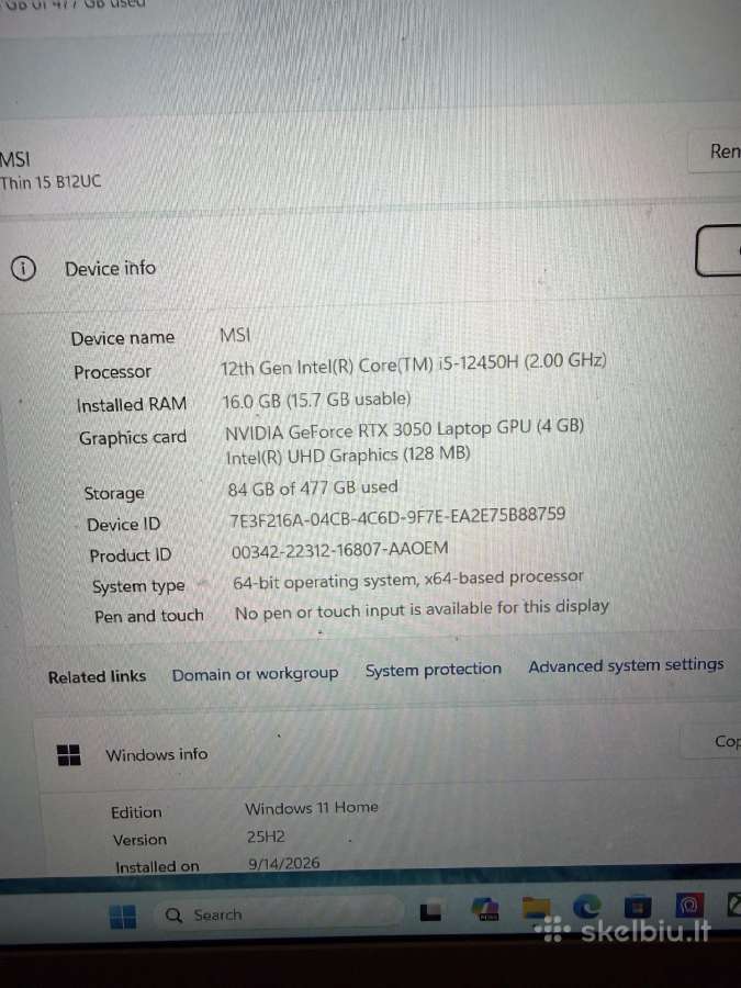 Msi Thin 15 B12uc žaidimų kompiuteris - nuotraukos Nr. 3