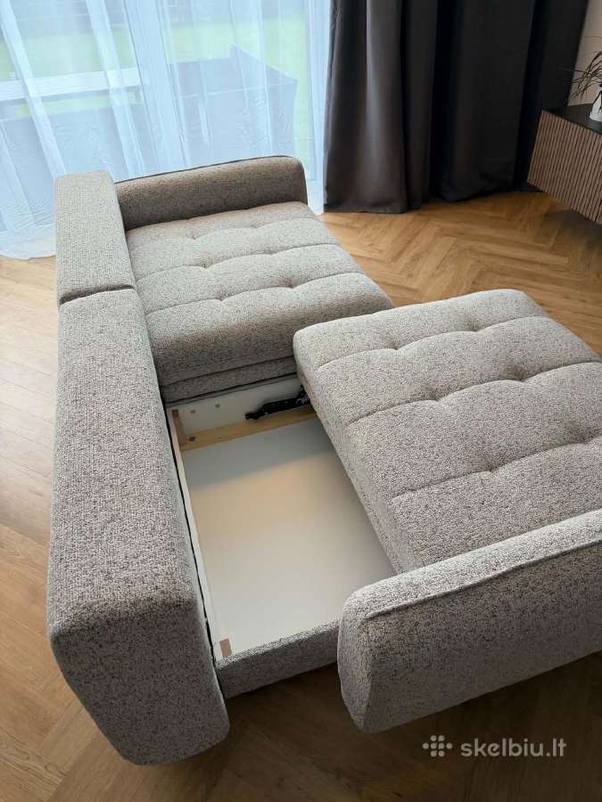 Graži, geros kokybės sofa lova su dviem pufais - nuotraukos Nr. 5