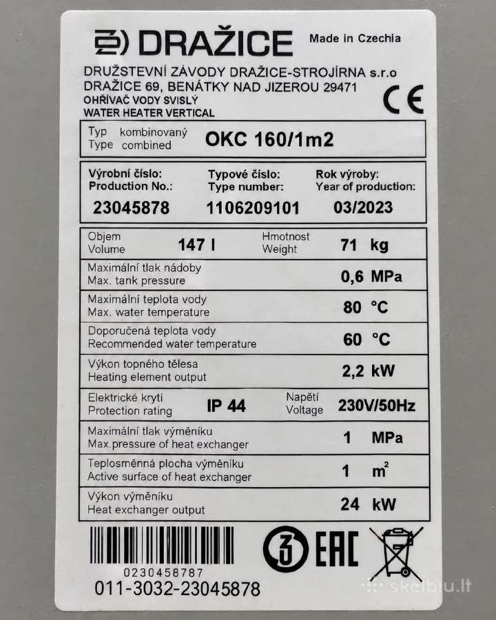Kombinuotas vandens šildytuvas Dražice Okc 160/1m² - nuotraukos Nr. 6