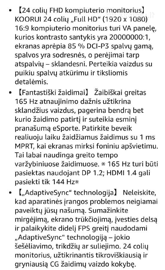 Koorui žaidimų monitorius 24 coliu - nuotraukos Nr. 4