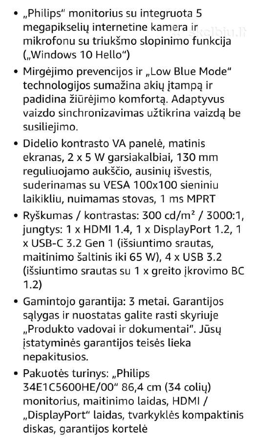 Philips 34e1c5600he, lenktas monitorius - nuotraukos Nr. 4