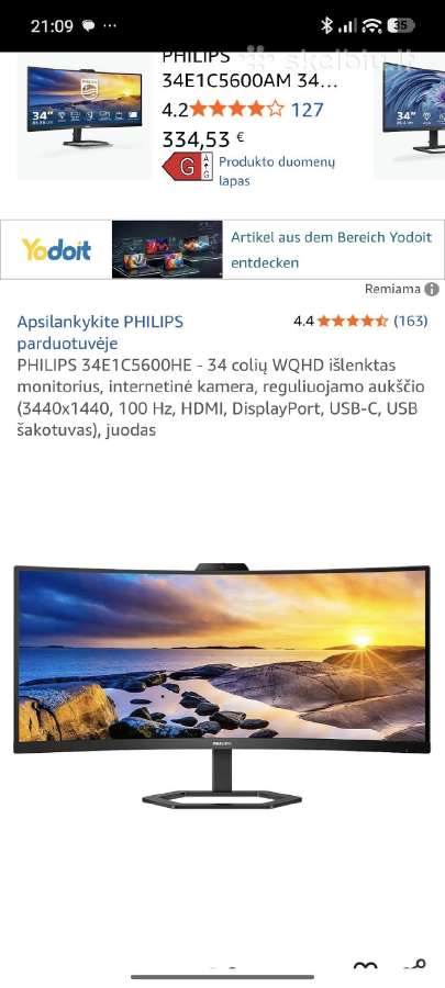 Philips 34e1c5600he, lenktas monitorius - nuotraukos Nr. 5