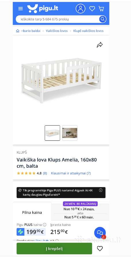 Vaikiška lova 160 80 cm su čiužiniu - nuotraukos Nr. 4