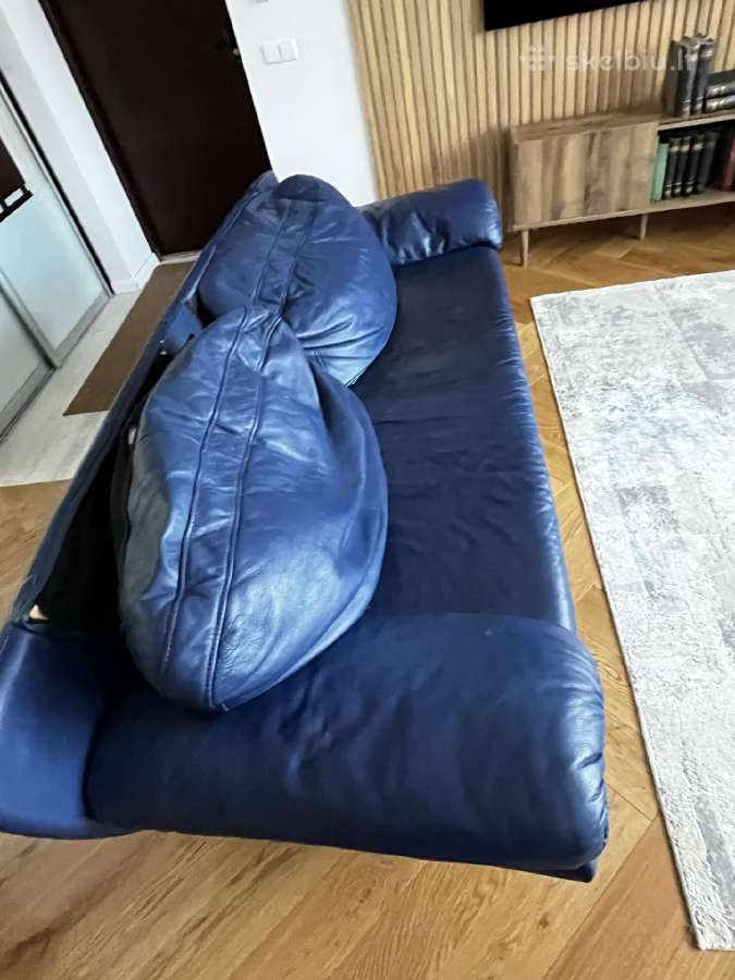 Mėlynos odos minkštų baldų komplektas - nuotraukos Nr. 6