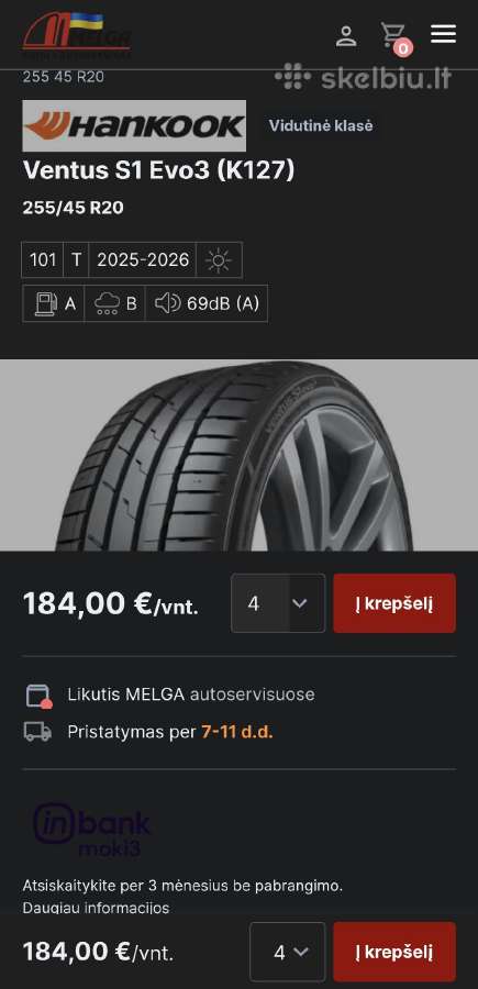 Hankook Ventus S1 evo3 Suv 255/45 R20 (Dot2025) - nuotraukos Nr. 3
