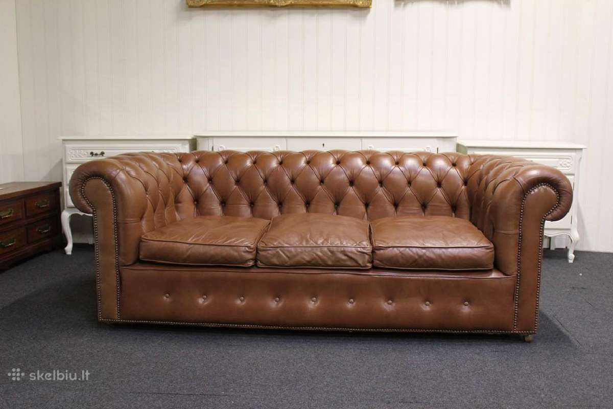 Chesterfield natūralios odos sofa - nuotraukos Nr. 3