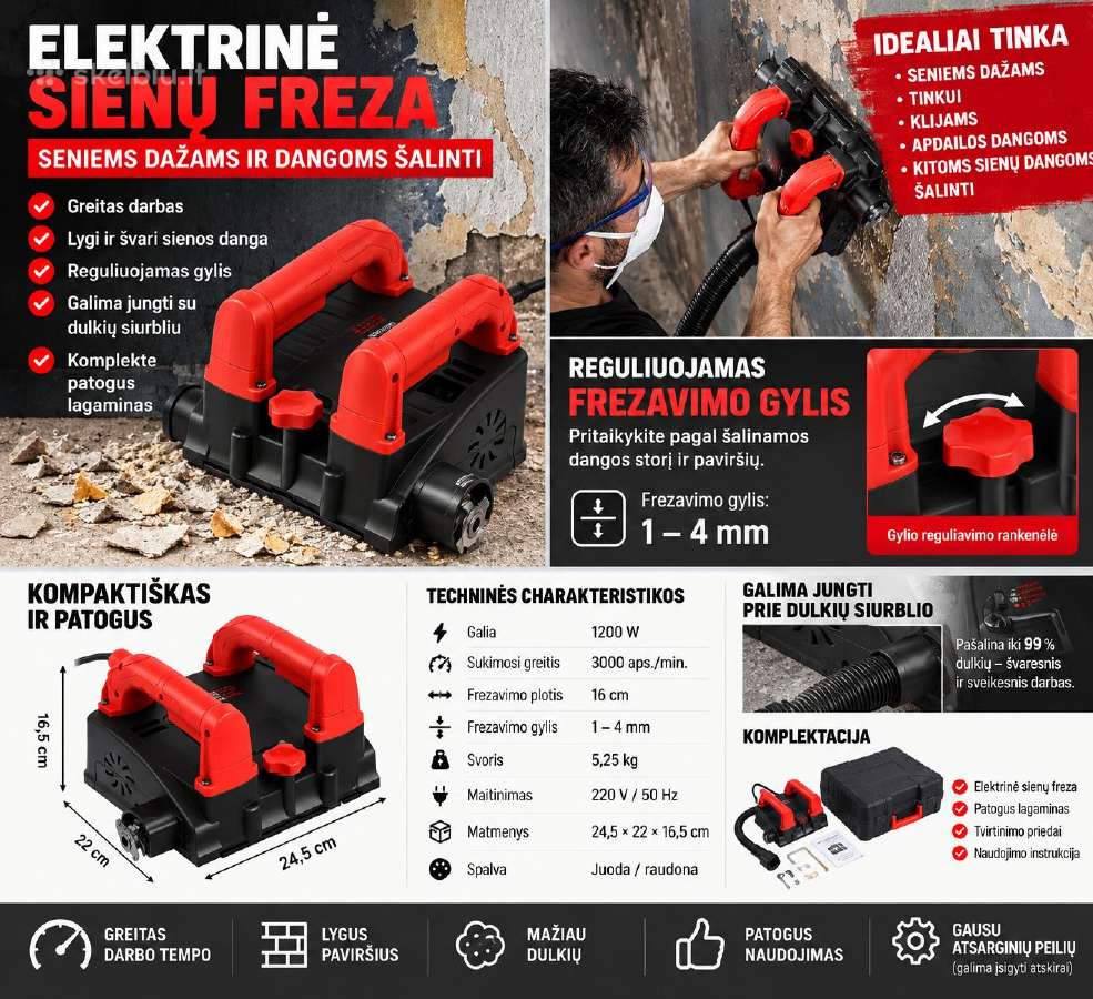 Sienų dažų šalinimo freza - elektrinis grandiklis - nuotraukos Nr. 2