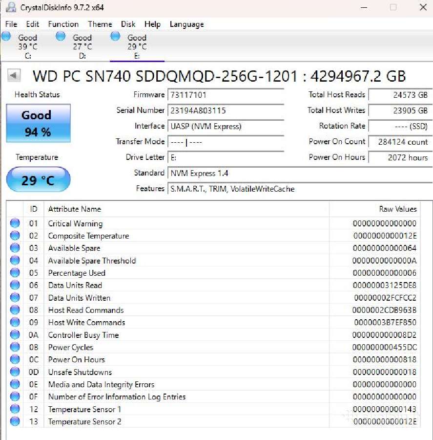 Wd nvme 256gb 94 health - nuotraukos Nr. 2