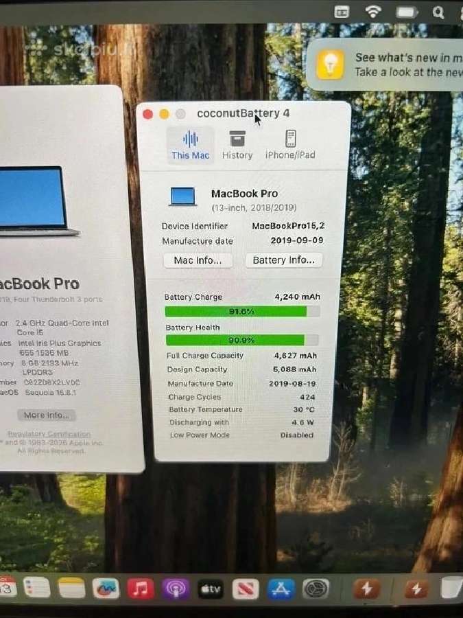 MacBook Pro 13 2019 A1989 Touch Bar 90% Battery - nuotraukos Nr. 5