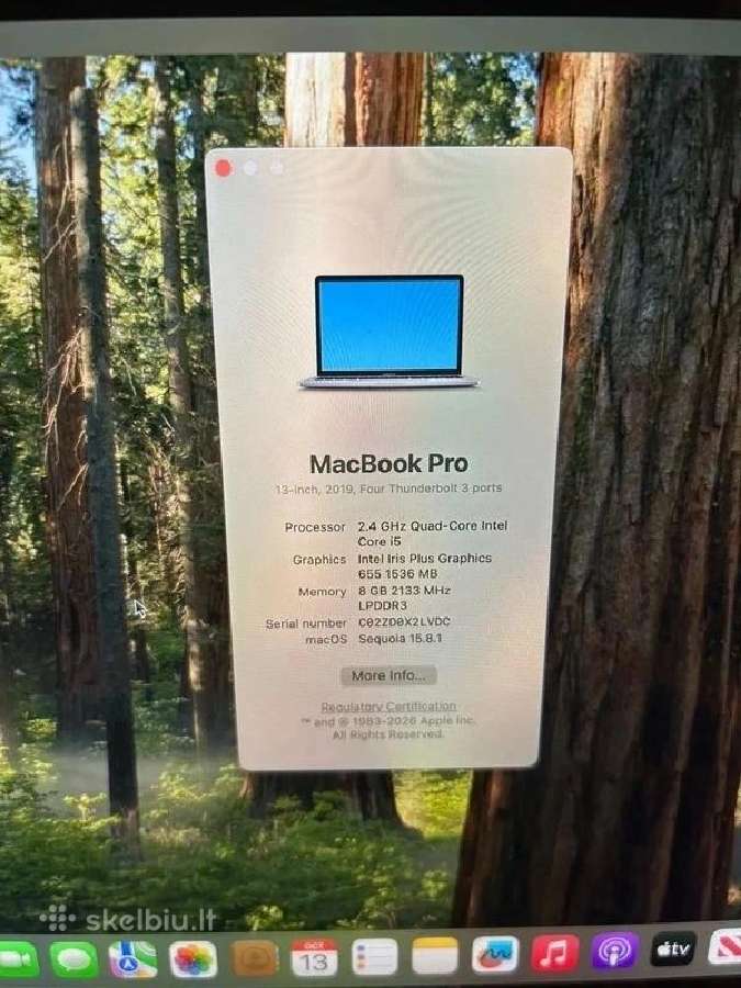 MacBook Pro 13 2019 A1989 Touch Bar 90% Battery - nuotraukos Nr. 2