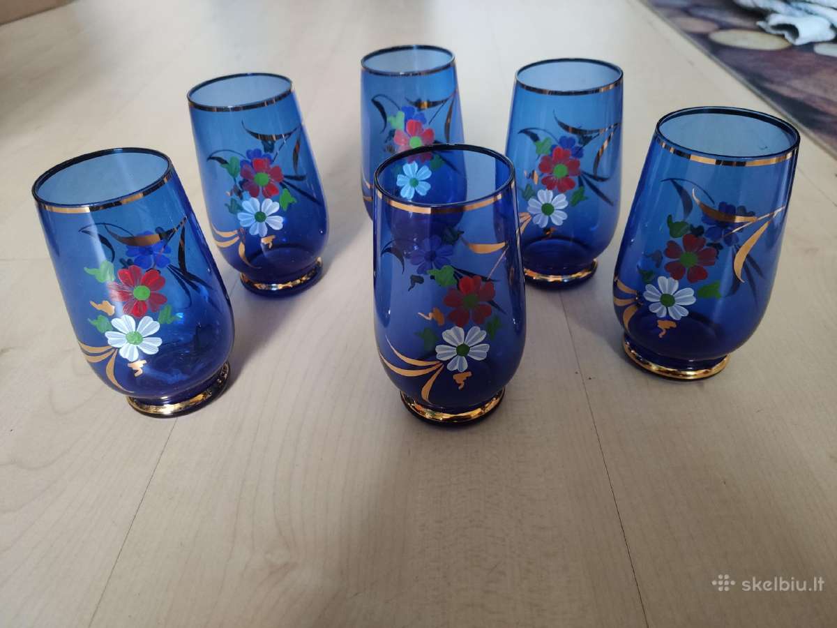 Vintažinės mėlyno stiklo stiklinės - nuotraukos Nr. 3