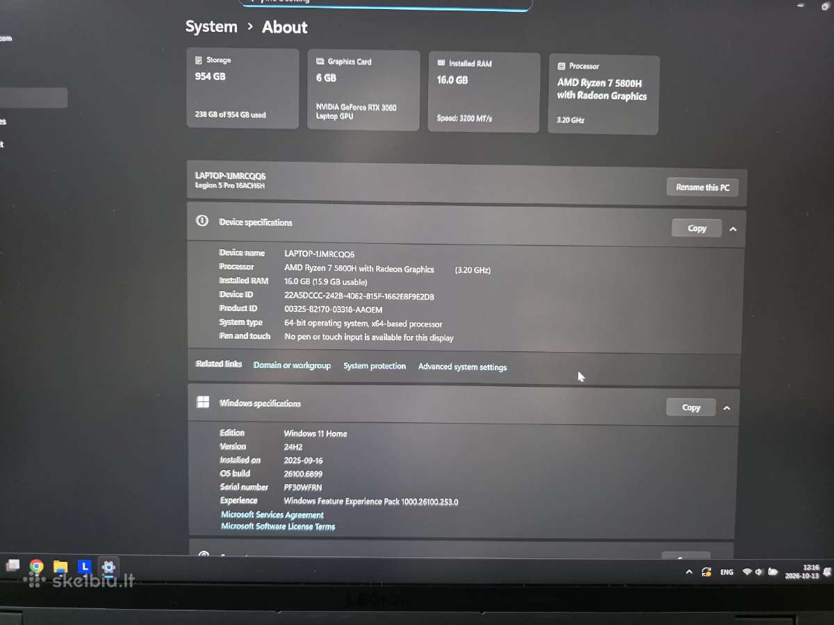 Lenovo Legion 5 Pro 16ach6h - nuotraukos Nr. 3