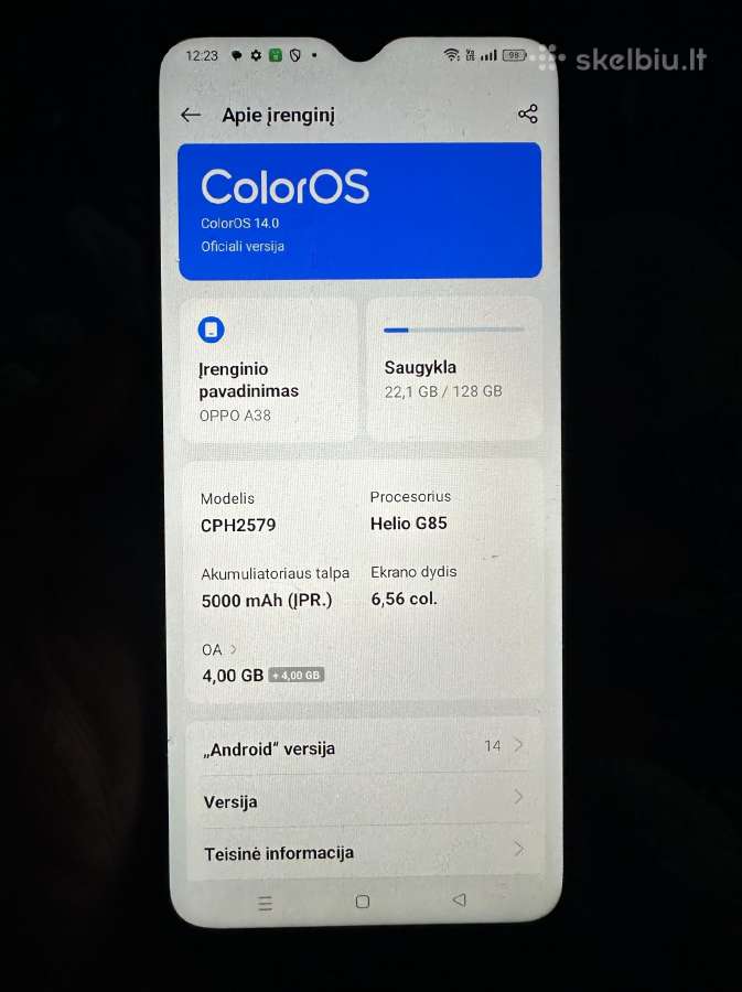 Telefonas Oppo A38 , 128gb, 4+4 GB RAM - nuotraukos Nr. 5