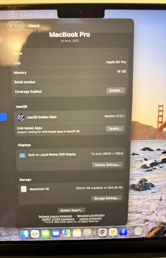 MacBook Pro 14" (2021) / M1 Pro / 16gb / 512gb - nuotraukos Nr. 4