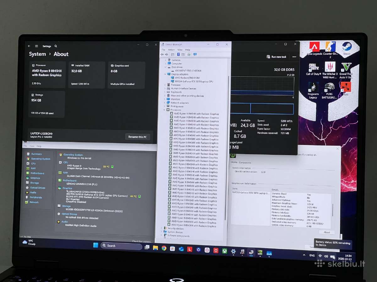 Parduodamas Legion 5 Pro su Rtx 5070, Ryzen 9. - nuotraukos Nr. 8