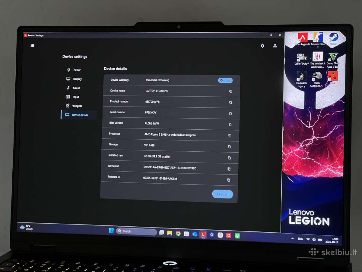 Parduodamas Legion 5 Pro su Rtx 5070, Ryzen 9. - nuotraukos Nr. 9