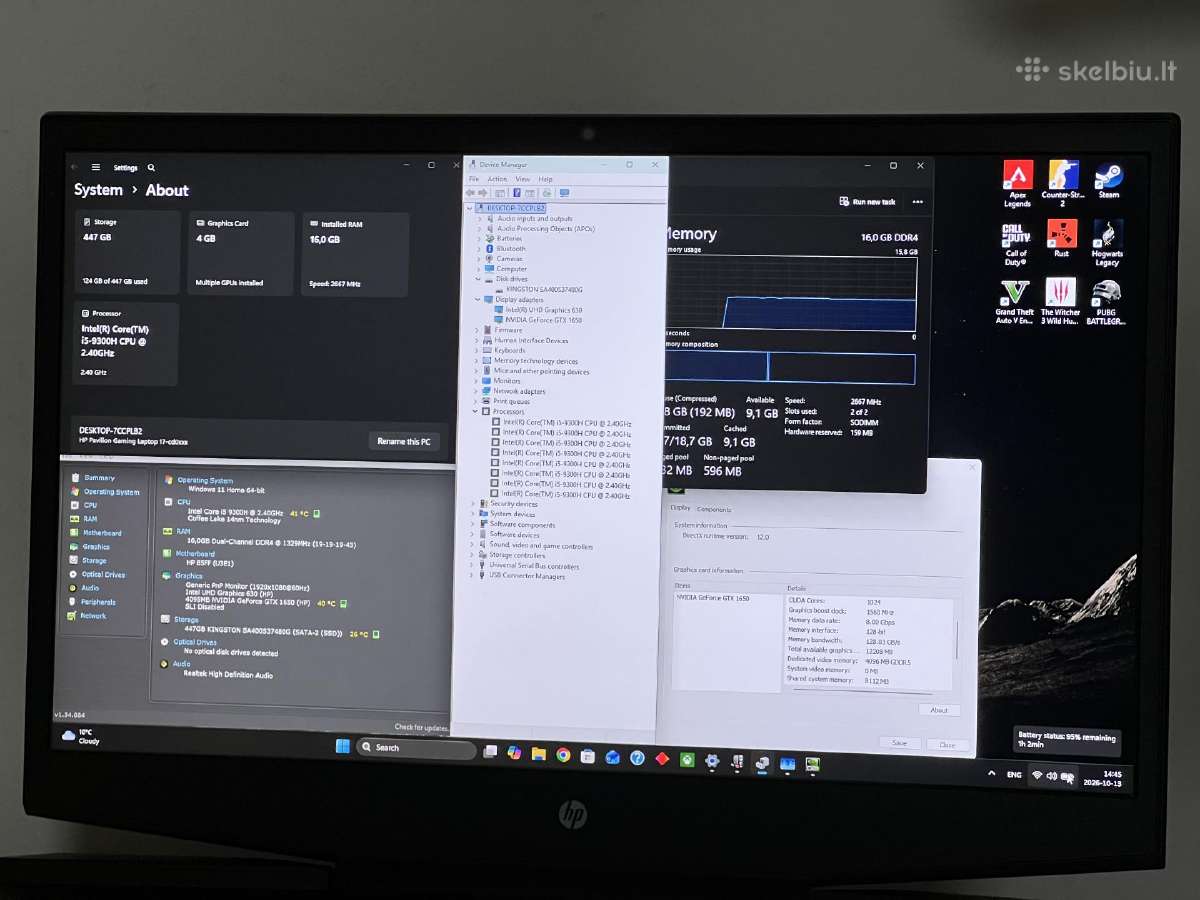 Parduodamas Hp Pavilion 17 su Gtx 1650, I5-9k. - nuotraukos Nr. 8