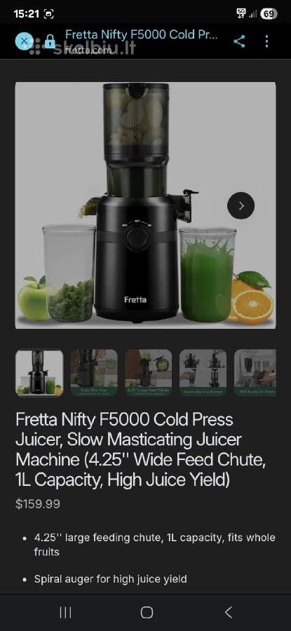 Lėtaeigė sulčiaspaudė „Fretta Nifty F5000“ - nuotraukos Nr. 3