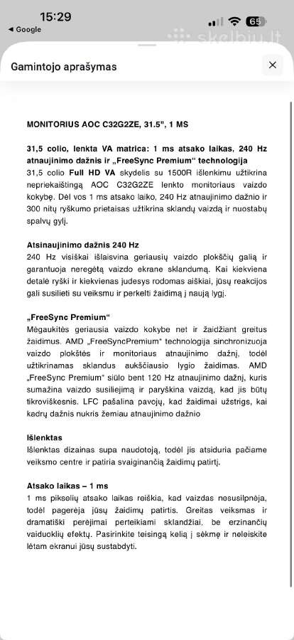 Apynaujai du Monitoriai Aoc C32g2ze su garantijom - nuotraukos Nr. 5