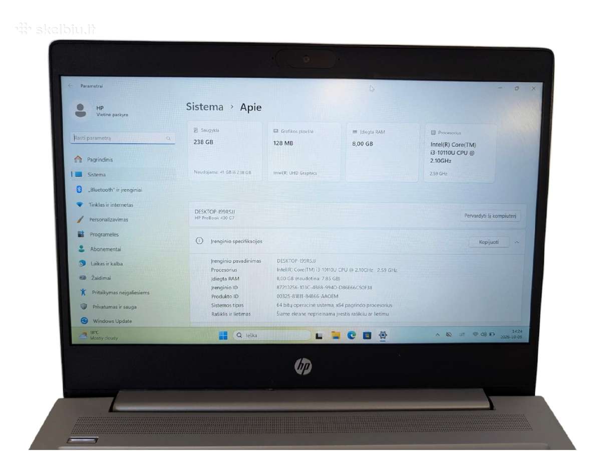 Hp Probook 430 G7 / i3-10110u / 8gb / 256gb SSD - nuotraukos Nr. 2