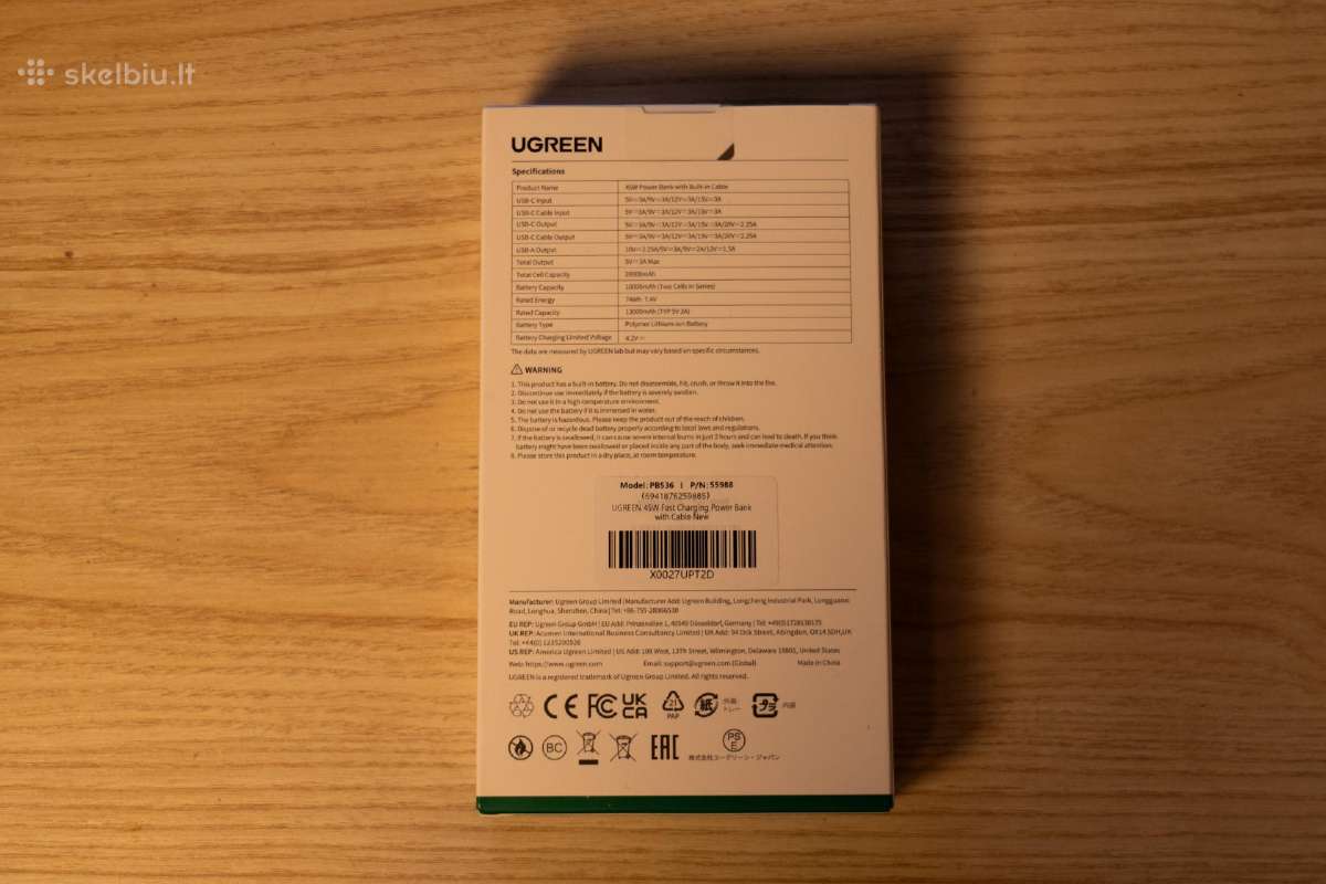 Išorinė baterija (Power Bank) Ugreen 20000mah 45w - nuotraukos Nr. 3