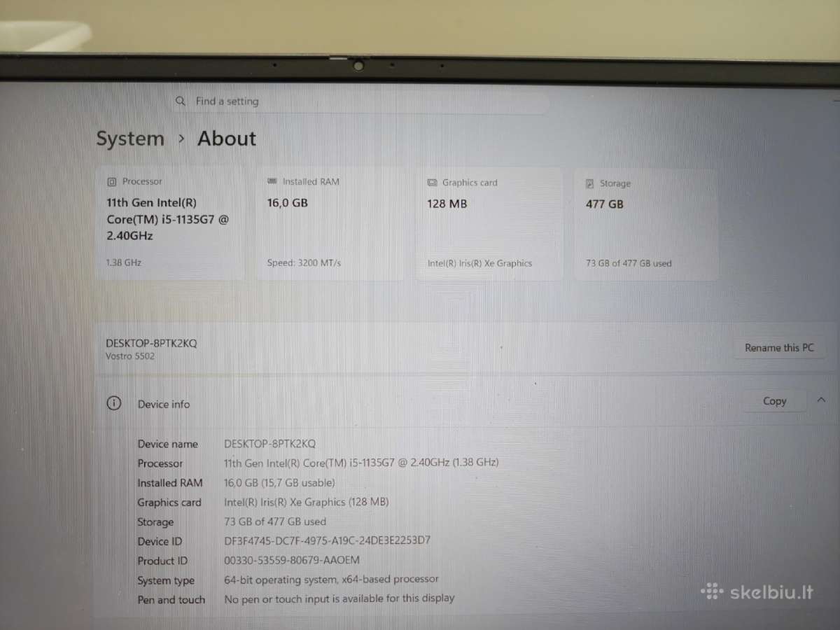 Dell vostro 5502, i5-1135g7, 16gb, 500gb, Win11 Pr - nuotraukos Nr. 5