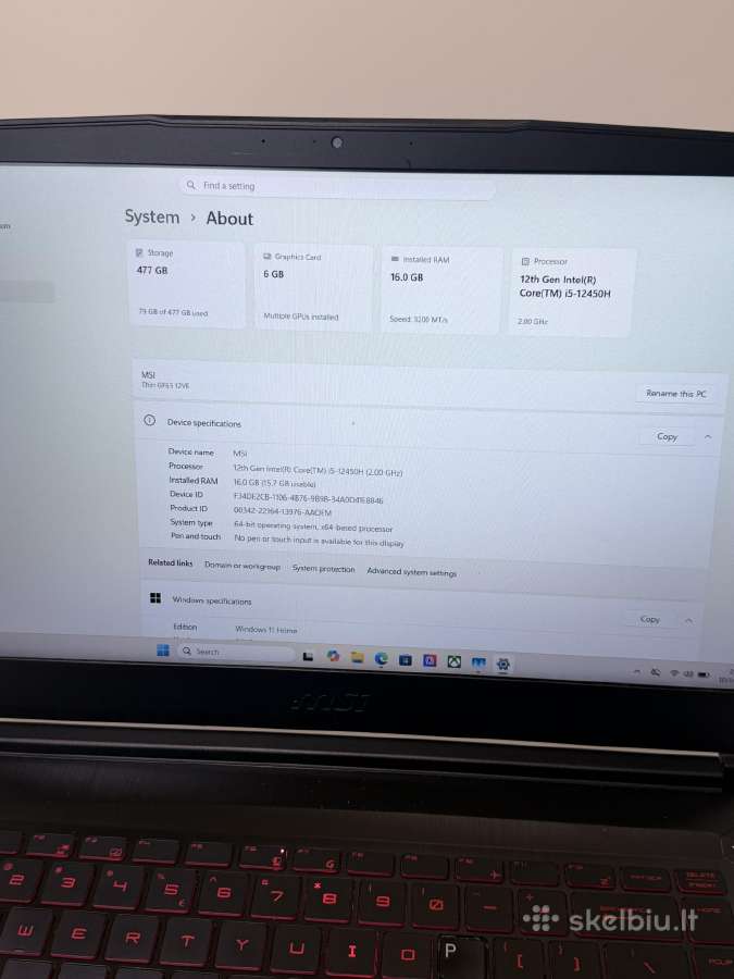 Msi Thin Gf63 Gaming Rtx 4050 - nuotraukos Nr. 3