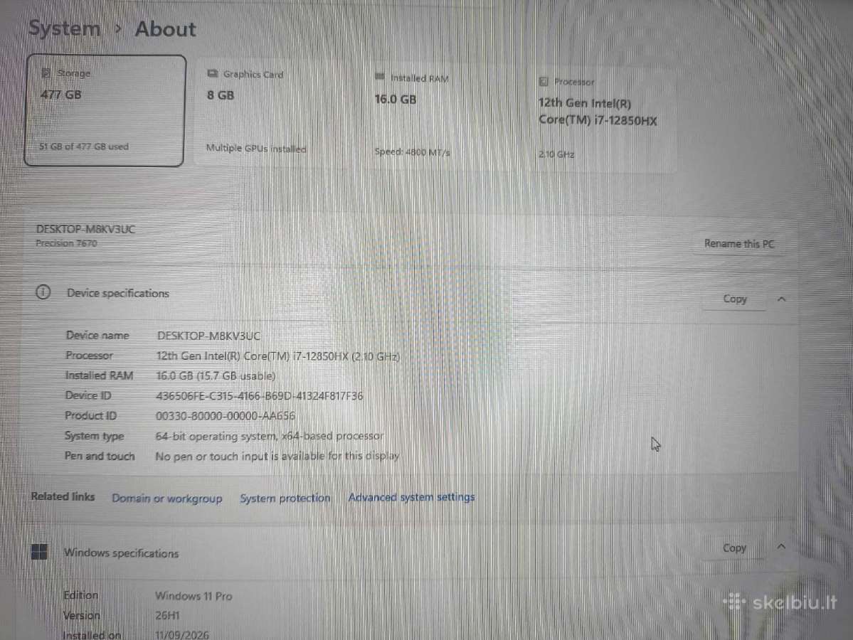 Precision 7670 i7-12850hx 16gb Rtx A2000 8gb - nuotraukos Nr. 4