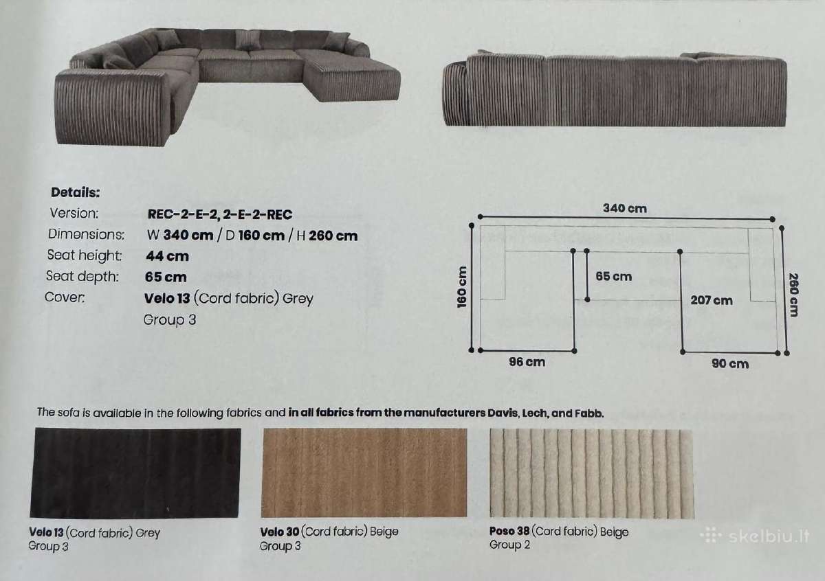 Nauja, didelė U formos kampinė sofa. - nuotraukos Nr. 8