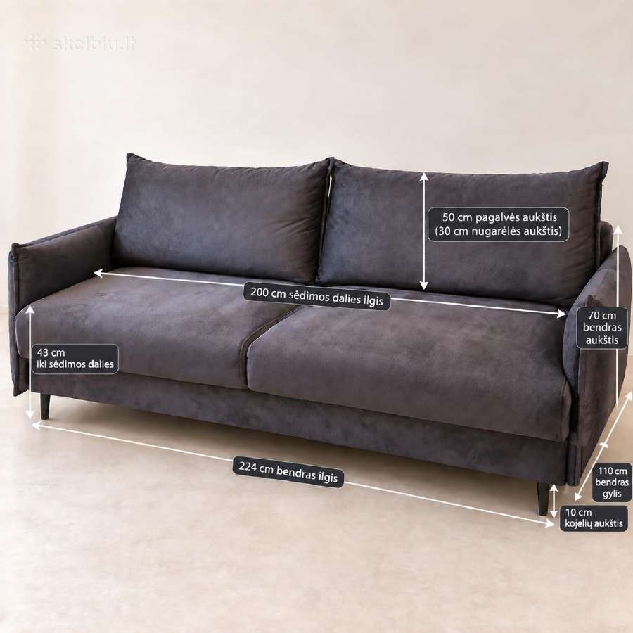 Veliūrinė sofa-lova 200x150 (su patalynės dėže) - nuotraukos Nr. 2