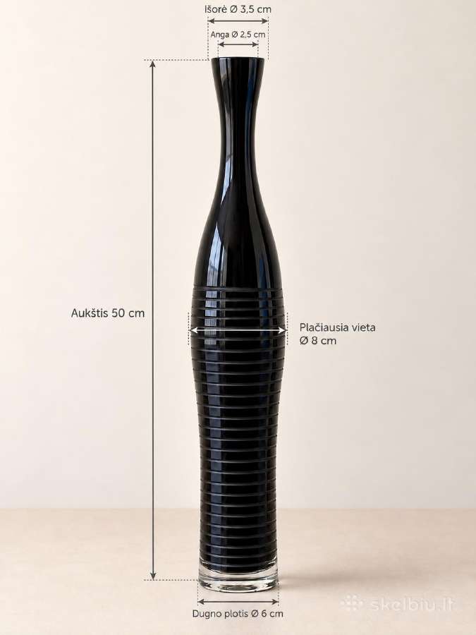 Juodo stiklo vaza, 50cm - nuotraukos Nr. 2