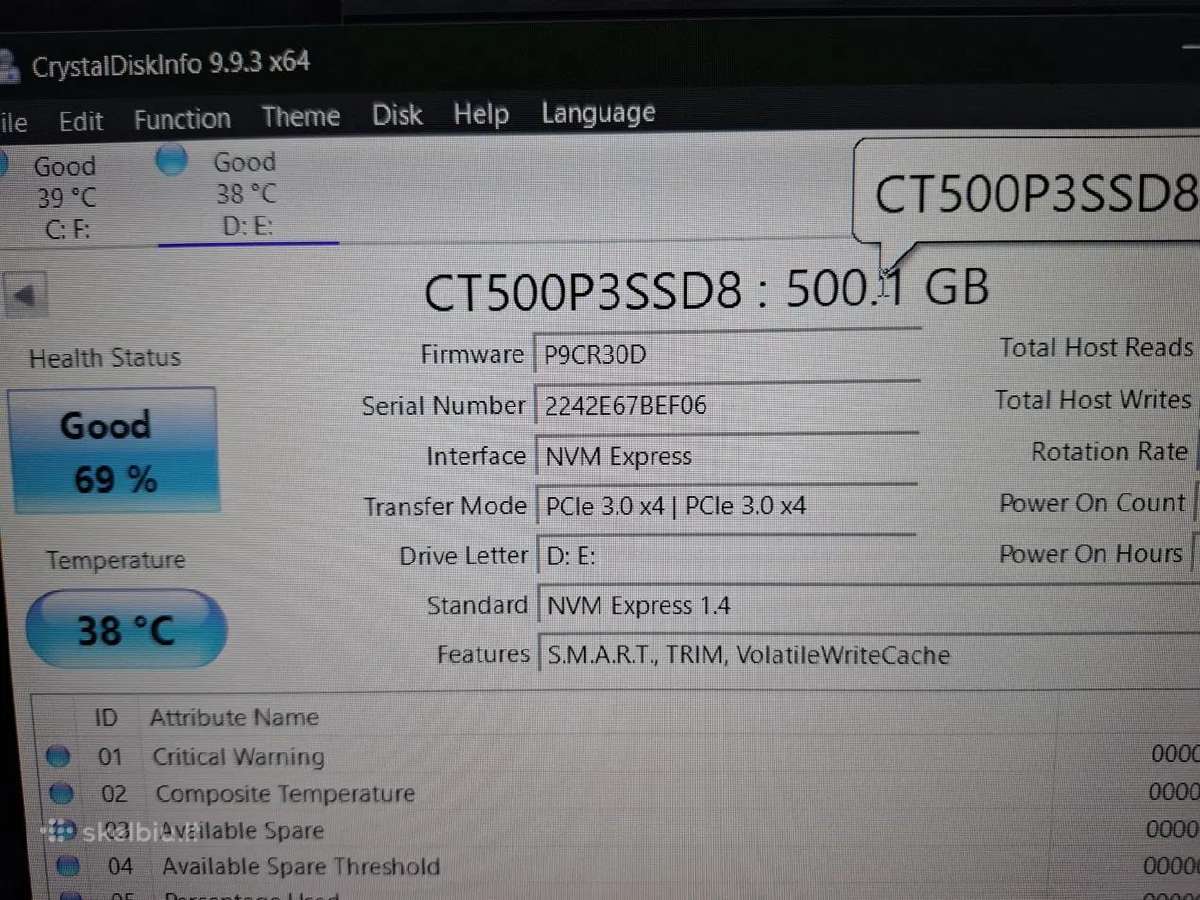 SSD Crucial P3 500 Гб Nvme M.2 2280 - nuotraukos Nr. 2