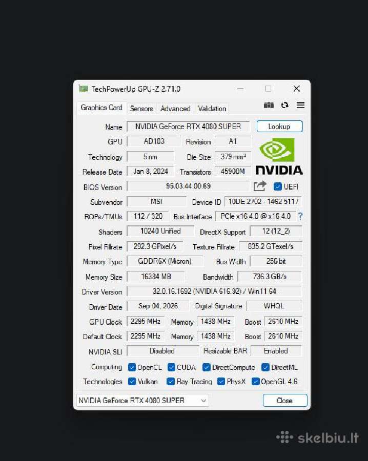 Msi Gaming X Trio Slim Rtx 4080 Super 16 GB Gddr6x - nuotraukos Nr. 2