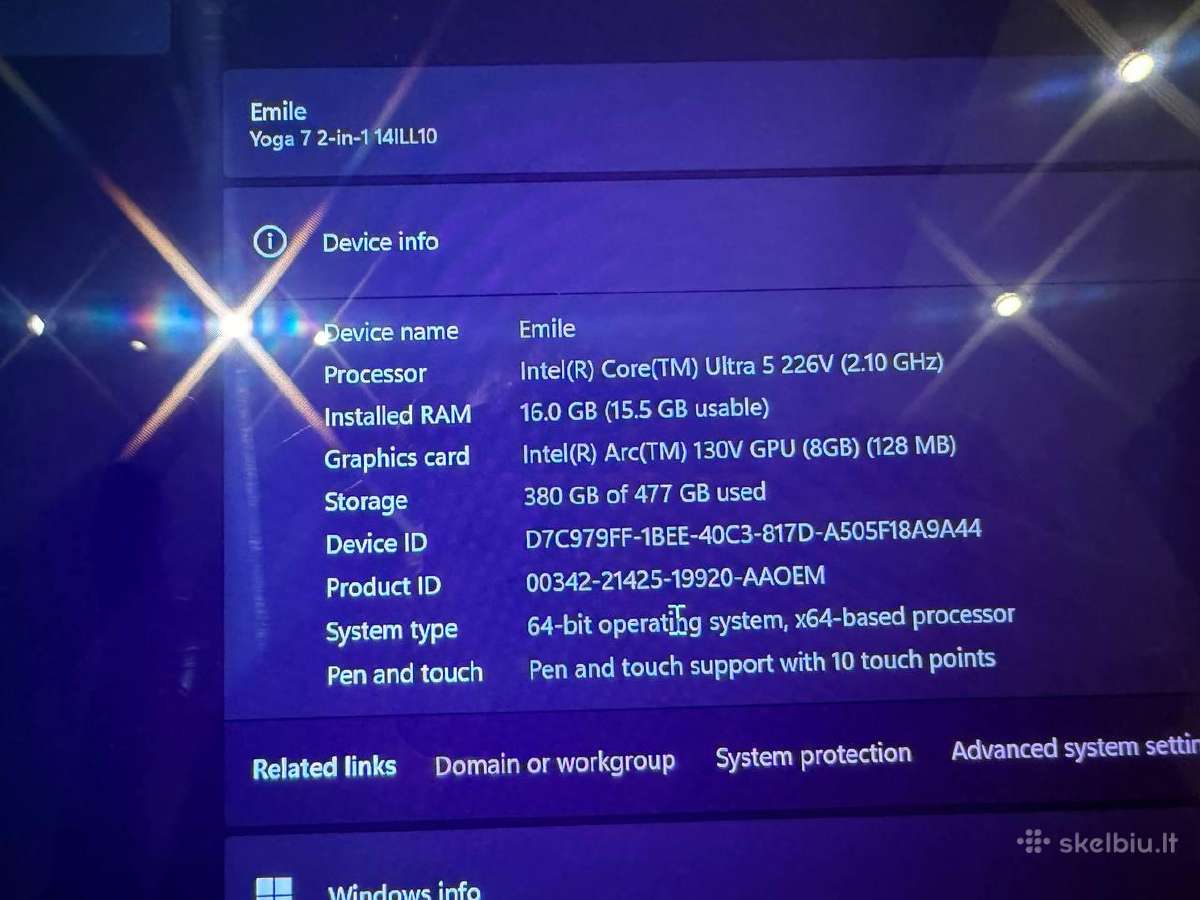Lenovo Yoga 7 2-in-1 14" Core Ultra 5 16gb RAM - nuotraukos Nr. 18