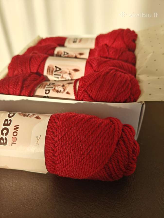 Bordo alpakos siūlai 100% šilti, minkšti, 5 vnt - nuotraukos Nr. 2