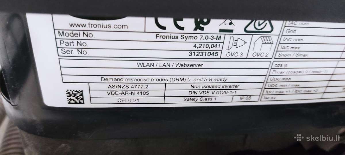 Fronius Symo 7.0 saulės elektrinės inverterteris - nuotraukos Nr. 3