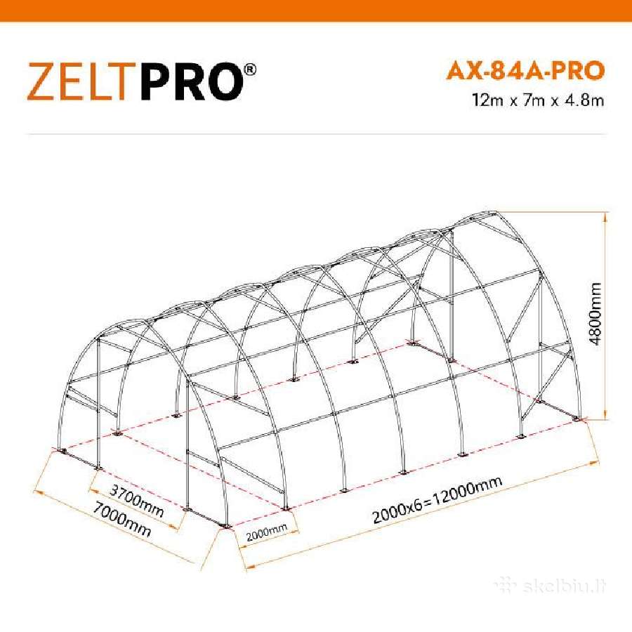 Tentinis angaras 84 m2 Zeltpro, 12 x7x 4.8 m - nuotraukos Nr. 12