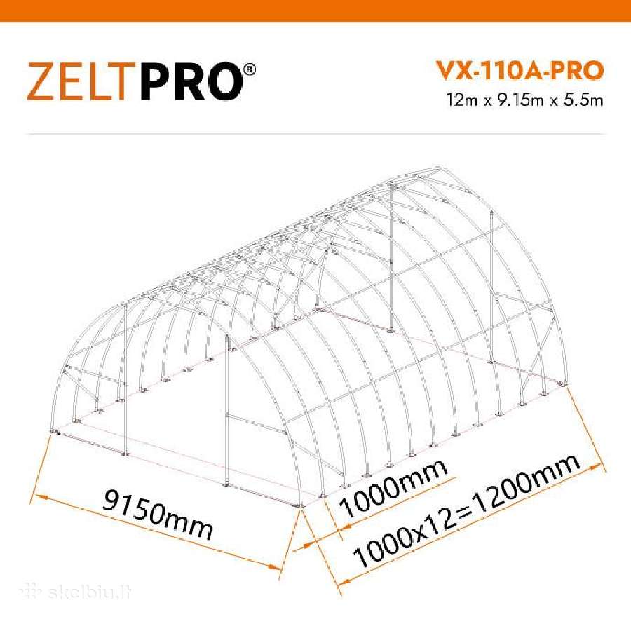 Tentinis angaras 110 m2 Zeltpro, 12 x 9.15 x 5.5 m - nuotraukos Nr. 12