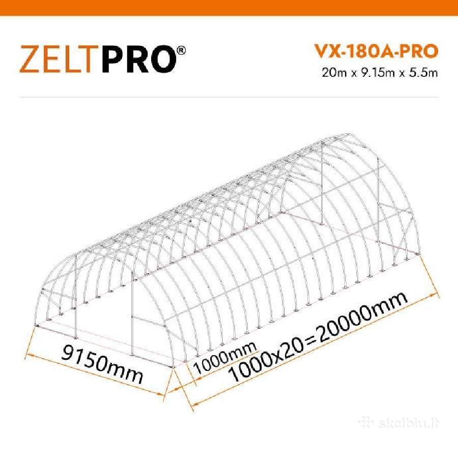 Tentinis angaras 180 m2 Zeltpro, 20 x 9.15 x 5.5 m - nuotraukos Nr. 12