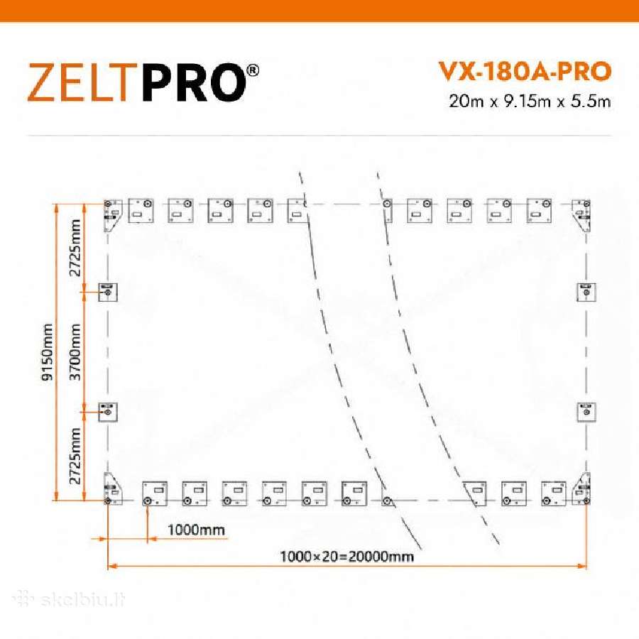 Tentinis angaras 180 m2 Zeltpro, 20 x 9.15 x 5.5 m - nuotraukos Nr. 13