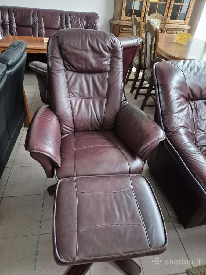 Relax fotelis+ pakojukas. Natūrali oda - nuotraukos Nr. 7
