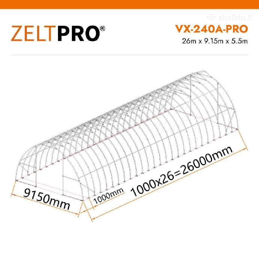 Tentinis angaras 240 m2 Zeltpro, 26 x 9.5 x 5.5 m - nuotraukos Nr. 11
