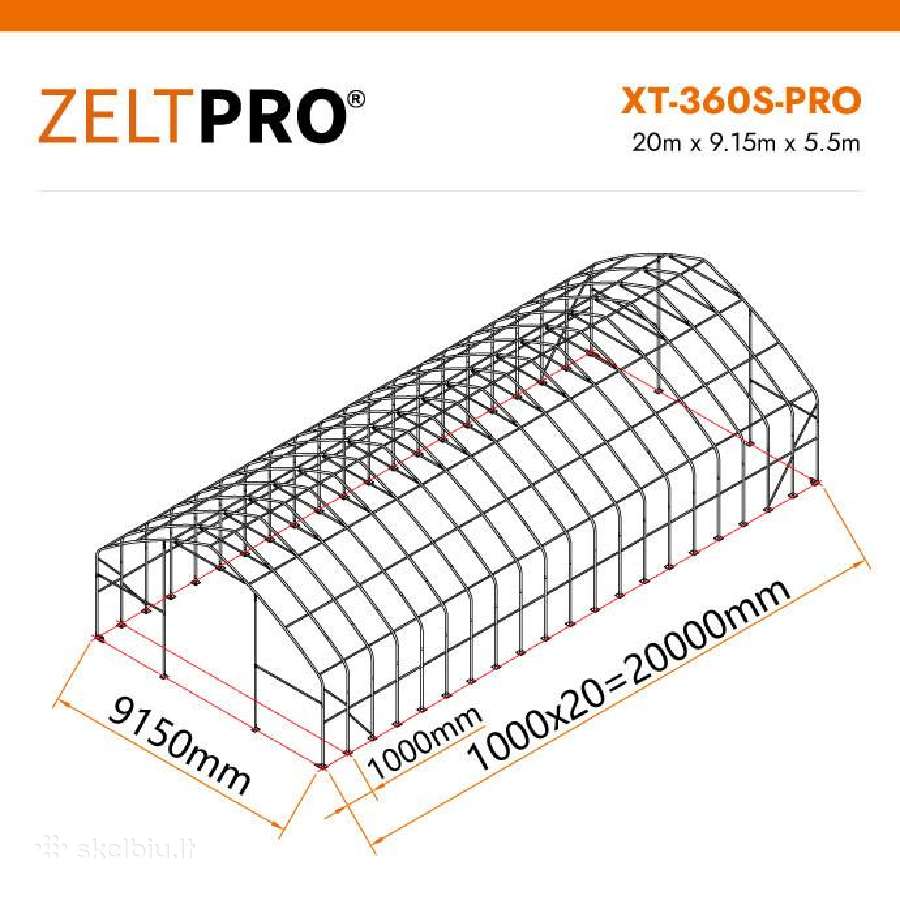 Tentinis angaras 180 m2 Zeltpro, 20 x 9.15 x 5.5 m - nuotraukos Nr. 12