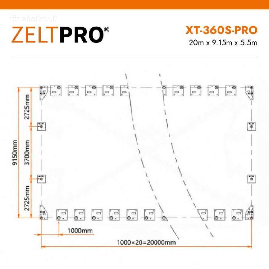 Tentinis angaras 180 m2 Zeltpro, 20 x 9.15 x 5.5 m - nuotraukos Nr. 13