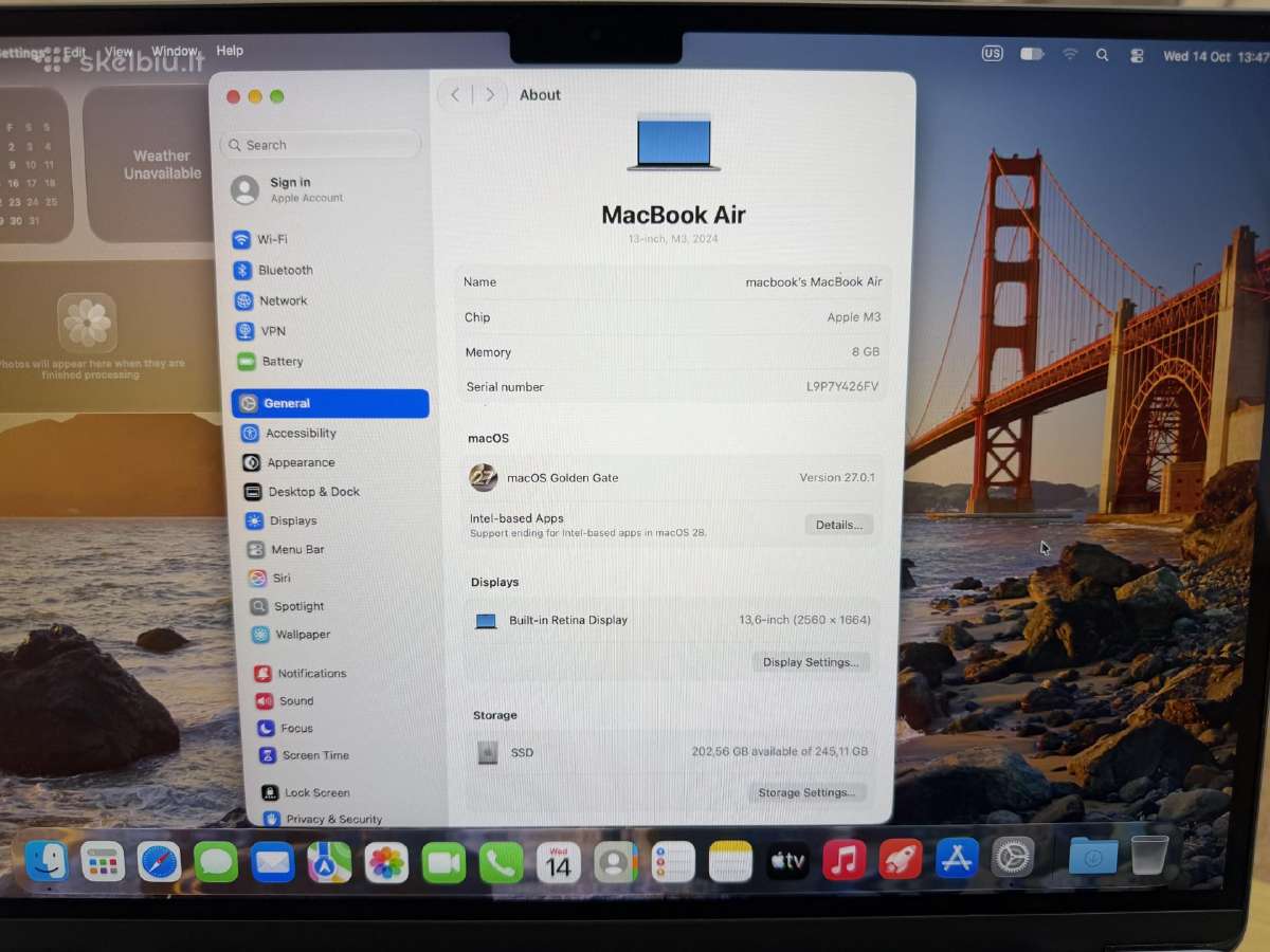 Apple MacBook Air 2024 13.6 / M3 / 8gb / 256gb #16 - nuotraukos Nr. 6