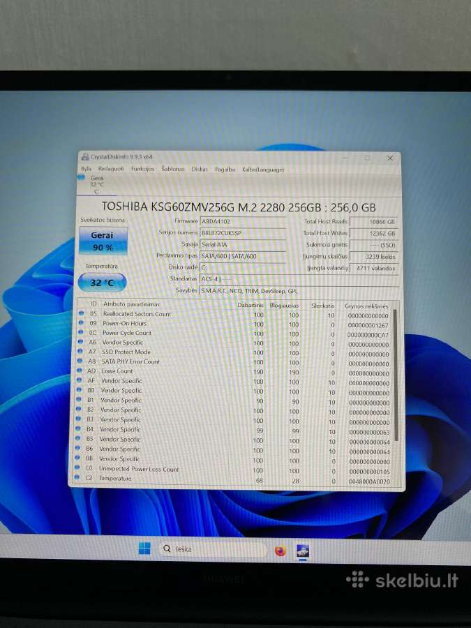 Huawei Matebook Ryzen 7 16gb 256gb SSD - nuotraukos Nr. 6