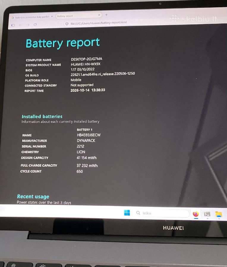 Huawei Matebook Ryzen 7 16gb 256gb SSD - nuotraukos Nr. 5
