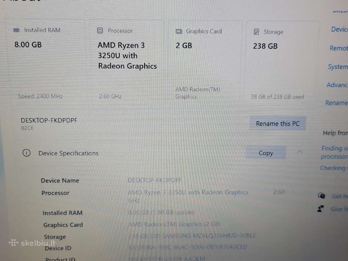 Lenovo V14-ada – Ryzen 3 3250u / 8gb / 256gb SSD - nuotraukos Nr. 3