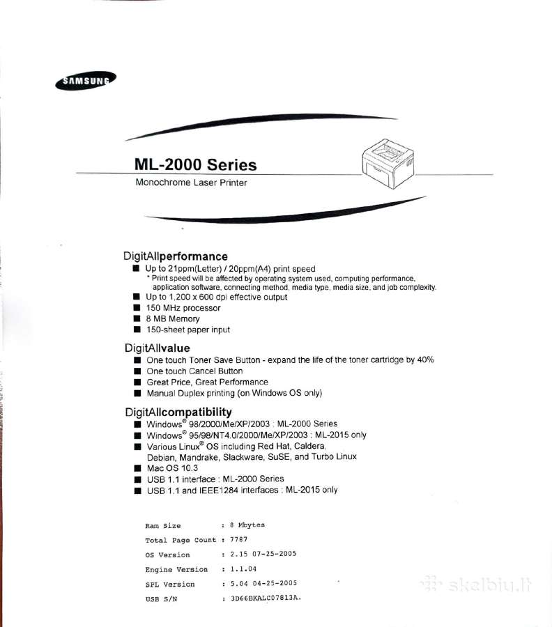 Spausdintuvas Samsung Ml-2015 - nuotraukos Nr. 2
